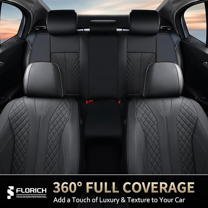 FLORICH Leather Seat Covers Full Set Automotive Seat Covers Black Car Seat Covers Waterproof Front and Back Seat Covers Car Seat Cushion Protector Universal Fit for Most Cars SUV Trucks, Black - Image 9