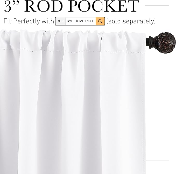 RYB HOME Large Curtains for Bedroom Living Room Dining Room 84 inches Long | Thermal Insulated, Privacy, Drapes for Large Window, Triple-weave Fabric, For Better Sleep, W70 x L84, Pure White, 2 Panels - Image 2