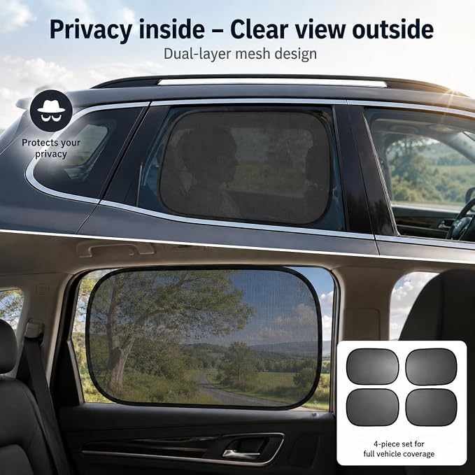 Car Window Shade for Baby -Glare Shield and UV Rays Protection for Your Child, Car Shades for Side Windows 4-Pack-19 X 12" Window Shade (Black 4 pcs) - Image 5