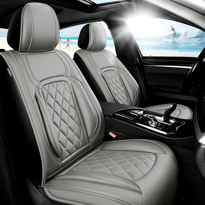 Fit Tacoma Premium Leather Car Seat Covers for Toyota Tacoma 2016-2022 2023 - Waterproof，Breathable，All-Weather Seat Cushion Protecto & Airbag Compatible, Full Set Gray by Unknown