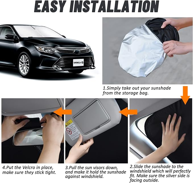 D-Lumina Windshield Sun Shade for 2018-2024 Toyo-ta Camry Accessories (LE XLE Hybrid SE XSE), Front Window Sunshade Sun Visor Protector Block UV Rays Heat, Foldable 2 Layers 210T Material - Image 5
