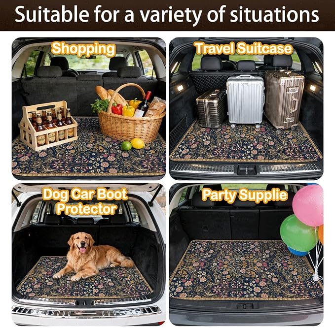 Car Trunk Mat for SUV, 31"x47" Vintage Floral Cargo Liner Protector | All Weather Universal Cargo Liners for Dogs, Car Accessory for SUVs/Sedan/Wagons, Durable Non-Slip Washable Rear Cargo Mat - Image 7