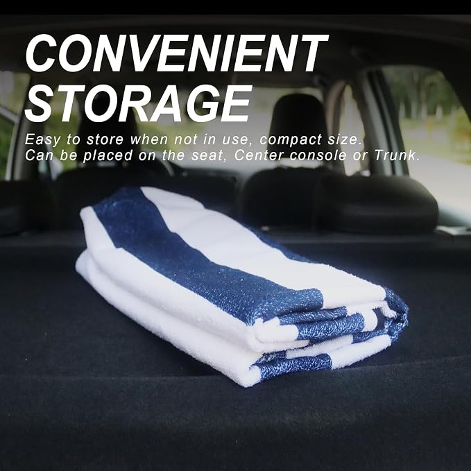 Sweat Towel Car Seat Cover Protector Front Seats for Gym Workout, Running, Swimming, Beach and Hiking, Waterproof Universal Seat Cover for Car, Trucks, Van & SUV (1, White/Blue Stripe, Front) - Image 5