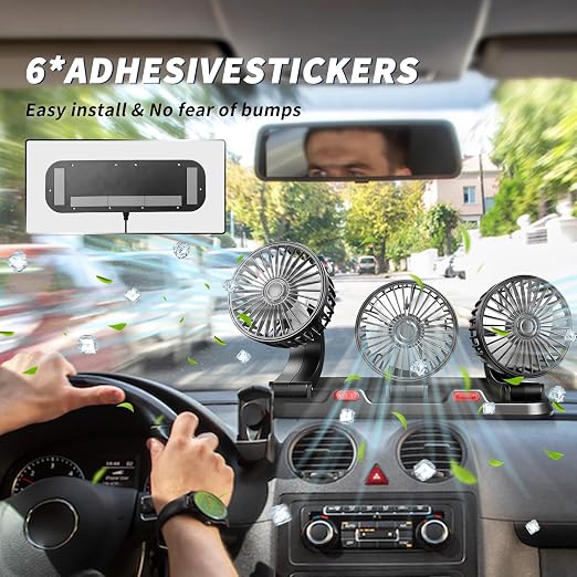 Portable 3-Head Car Cooling Fan with USB Plug | Powerful Airflow Fan for Vehicles Cars Taxi and Road trips - Image 5