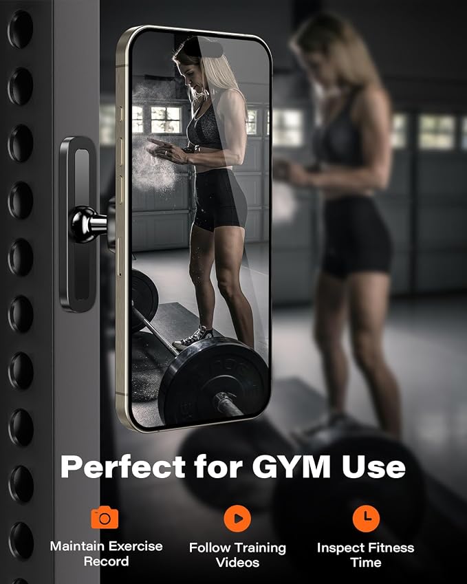 APPS2Car Gym Magnetic Phone Holder, Aluminum Alloy Base & Ball Joint, Black | 360° Adjustable Dual Magnet Phone Mount for MagSafe, Attach to Metal Surface, Gym Accessories for Workout Recording - Image 5