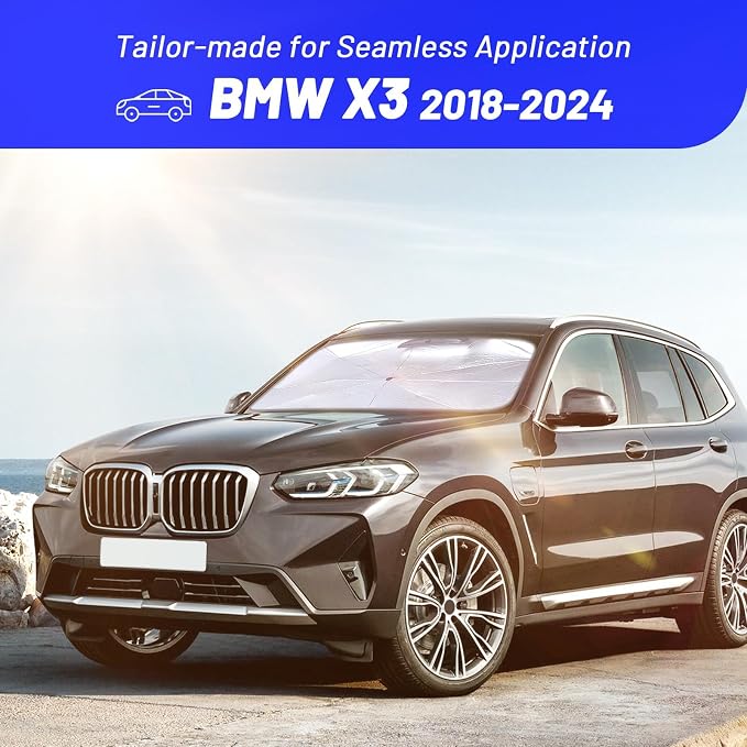 Windshield Sun Shade Umbrella for BMW X3 2018-2024, Foldable Front Window Sunshade with 360° Rotating Shaft, Custom Fit Car Shades for X3 Accessories with UV & Heat Protection - Image 3