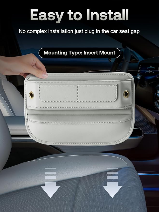 Universal Fit Premium Leather Car Seat Gap Filler Organizer, Center Console Organizer with Card Slots, Clever Gifts for Car SUV Truck Owners (Beige, 2 Pack) - Image 7