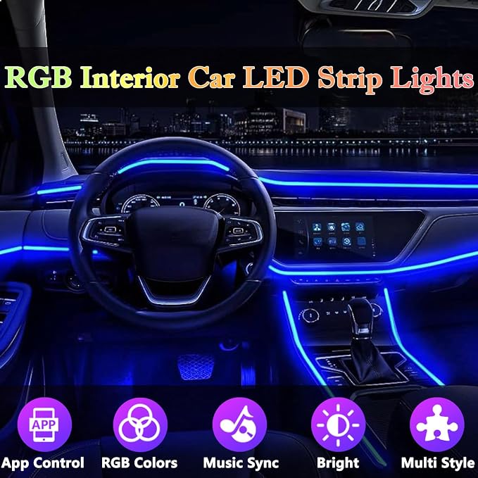 DEHERANE RGB Interior Car LED Strip Lights, APP Control | 6 in 1 Car Ambient Lighting Kit with 315 inches Fiber Optic, 16 Million Colors Car LED Lights, Sync to Music - Image 2