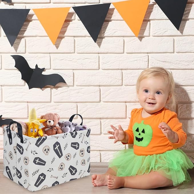 Halloween goth thriller basket,Empty Halloween basket,Gothic home decor,Trick or Treat Basket for Boys and Girls,Waterproof collapsible storage box(Gothic) - Image 2