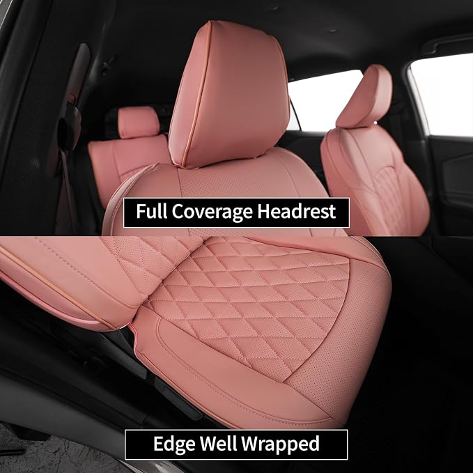 EKR Rav4 Seat Covers Custom Fit for Toyota Rav4 2021-2024 Prime SE,XSE & 2019-2025 Hybrid/PHEV SE,XSE, Leather Pink Seat Cover Full Set for Women,Faux Leather(Pink) - Image 6
