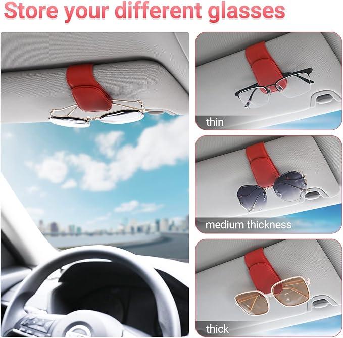 Sunglass Holder for Car Sun Visor Sunglasses Clip Car accessories -2 Packs | sun visor organizer, ticket card clip, eyeglass sunglasses holder, one-handed magnetic, anti-scratch, car stuff for women men - Image 3