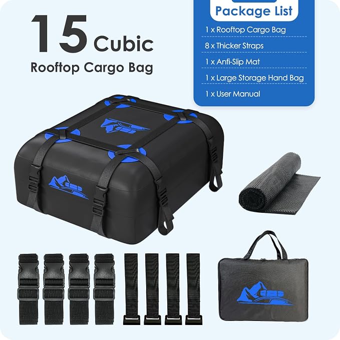 Car Rooftop Cargo Carrier Bag 15-20 Cubic Feet(15Cu.Ft-Blue) - Image 8