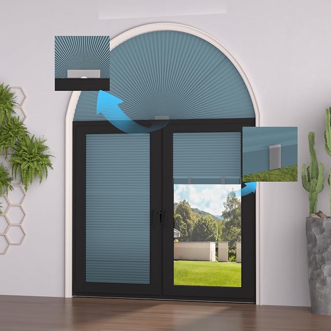 Myshade Arch Window Shades Half Circle Blackout Cellular Shades Cordless No Drill Blinds for Windows Half Moon Honeycomb Fabric No Tools Room Darkening Shades Easy Install (1PCS Blue 24" W X 48" H) - Image 7