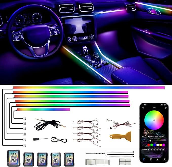 Acrylic Interior Car LED Strip Lights,dreamcolor 6-in-1 Car Ambient Lighting Kit, with APP Control, 622 LED Fiber Optic Strip Lights for Cars,Supports Neon Sync with Music DIY Mode. by Unknown