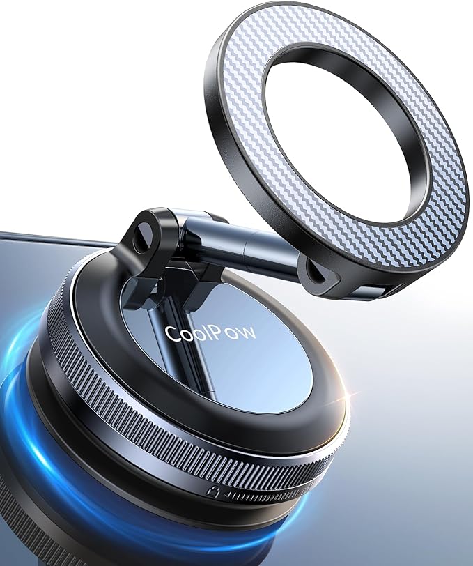 Coolpow【Newest Vacuum Magnetic Phone Holder for Car Phone Holder Mount【Movable Vacuum Suction】Magsafe Car Mount Cell Phone Holders for Your Car Accessories for Women Men for iPhone 17 16-Carbon Fiber by Coolpow