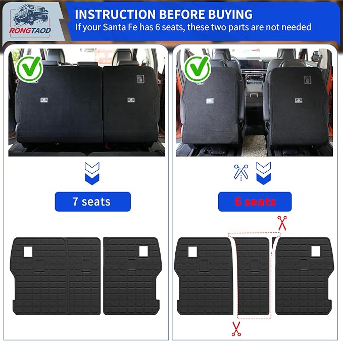 Rongtaod Floor Mats Full Set 7 PCS for 2024-2026 Hyundai Santa Fe 6&7 Seats | for Gas&Hybrid, Floor Liner, Trunk Mat with Backrest Mat, 2nd Row Kick Mats, TPE All Weather Santa Fe Accessories - Image 9