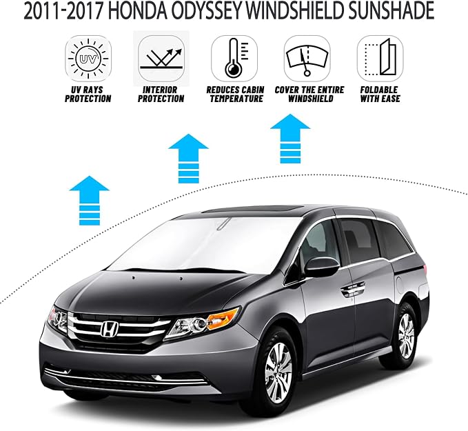 D-Lumina Windshield Sun Shade for 2011-2017 Honda Odyssey Mini Van Accessories, Front Window Sunshade Sun Visor Protector Block UV Rays Heat, Foldable 2 Layers 210T Material - Image 2