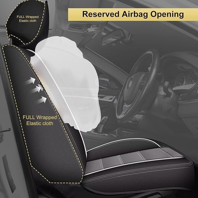 IKABEVEM Car Seat Covers Full Set Fit for Nissan Frontier 2007-2025 2026: 5 Seat Auto Interior Accessories, Waterproof Faux Leather Vehical Car Seat Cushion Covers(Black&Grey) - Image 4