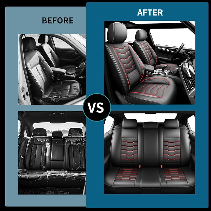 Fit Rogue Car Seat Covers Compatible with Nissan Rogue 2014-2026 - Premium Leather Waterproof Breathable，All-Weather Seat Cushion Protecto & Airbag Compatible （2 Front Seat, Red Line Black - Image 5