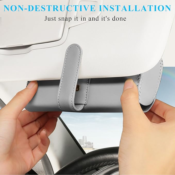 Sunglasses Holder for Car Sun Visor, Leather Auto Eyeglasses Organizer Box with Hidden Magnetic Closure, Vehicle Glasses Case Clip Holder, Car Accessories for Women Men (Gray) - Image 5