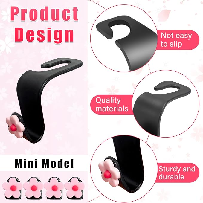 Augeny 8 PCS Car Seat Headrest Hook, Auto Seat Hook Hanger Storage Organizer, Adhesive Hooks for Purse Coat Umbrella Grocery Bag, Universal Interior Accessories for All Vehicles (Pink) - Image 3