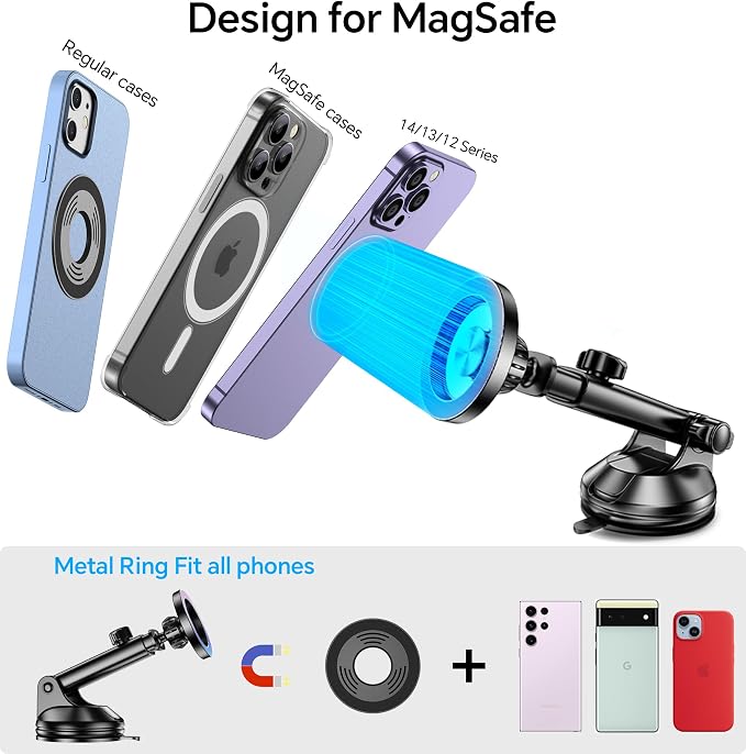 Coolpow for MagSafe Car Mount【Windshield+Vent+Dash】Magnetic Phone Holder for Car Phone Holder Mount Cell Phone Holders for Your Car Accessories Suction Phone Mount for Car Truck Stand for iPhone 17 16 - Image 8