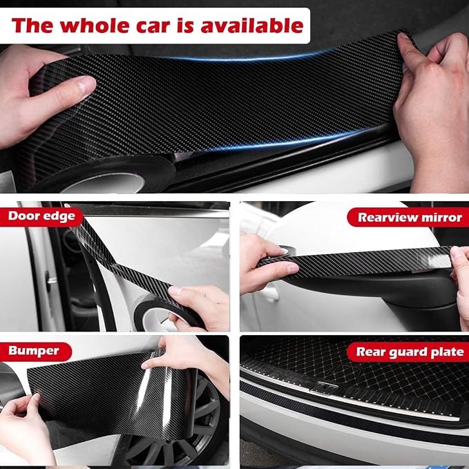 CloudBuyer Universal Car Door Edge Protector, Carbon Fiber 5D Gloss Black Vinyl Wrap Film with Anti-Collision Protection for Most Vehicles (33Ft x 2In, Black) - Image 7