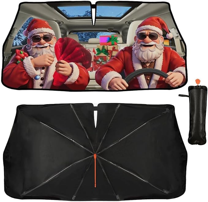 Fun Christmas Man Driving Car Windshield Sunshade Umbrella Christmas Sun Shade for Car Windshield Umbrella Upgraded Sunshades Blocks UV & Heat Front Window Shades for SUV Sedan Auto by Unknown