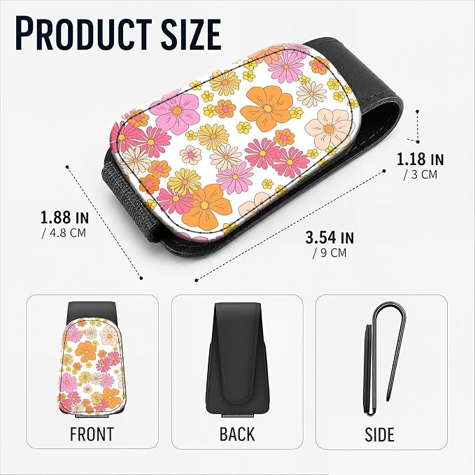 Leather Magnetic Sunglass Holder for Car Sun Visor, Cute Eyeglass Ticket Card Hanger Clip, Universal Auto Interior Accessories for SUV Pickup Truck, Cute Flower - Image 3