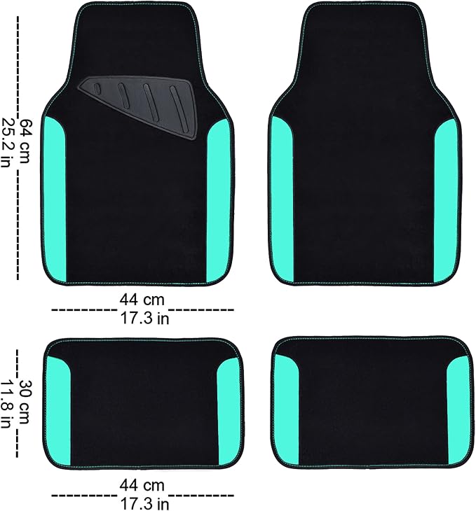 CAR PASS Waterproof Universal Fit Car Floor Mats, Teal Car Mats Fit for SUV,Vans,sedans, Trucks,Set of 4pcs Car Carpet for Women(Black with Mint) - Image 2