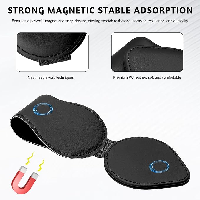 Magnetic Sunglass Holder for Car Visor, Leather Vehicle Sunglass Hanger Clamp Card Holder with Magnet, Universal Eyeglass Clamp Visor Ticket Organizer for Cars Trucks SUVs (Black) - Image 3