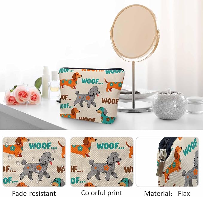 Woman Makeup Bag Dog, Funny Puppy Woof Dogs Makeup Bags Travel Cosmetic Bags Toiletry Makeup Organizer Pencil Pouch Make Up Cosmetic Bag For Owners Lady Birthday Gifts, Orange Blue - Image 5