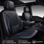 CAR PASS Luxury Nappa Leather Seat Covers Full Set, Water Resistant Faux Leather Seat Cover with Lumbar Support, Breathable Automotive Seat Covers Universal Fit for Sedan SUV Van Truck, Black Blue - Image 2