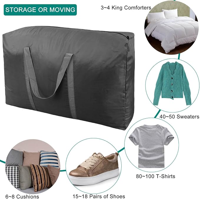 100L Extra Large Storage Bags, Big Moving Bags with Strong Zippers & Carrying Handles, Packing Bags for Moving, Storage, Travel and Camping, Storage Totes For Space Saving (Black, 4 Pack) - Image 5