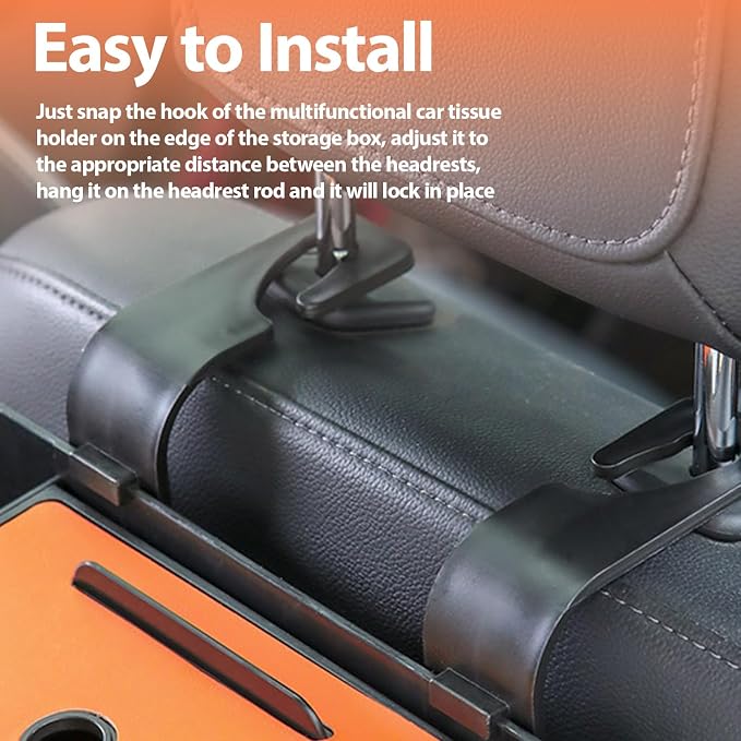 ZenChef Three-in-one Car Organizers and Storage, 2025 New Multi-function Car Tissue Holder, Multi-function Backseat Car Organizer with Cup Holder, Tissue Box, Hook (white) - Image 5