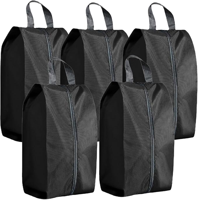 5Pcs XL Travel Shoe Bags Portable Travel Gifts Shoe Organizer with Zipper Closure, Waterproof Nylon Shoe Storage Organizer with Handle Travel Bags For Men and Women, Black by ASANMEYO