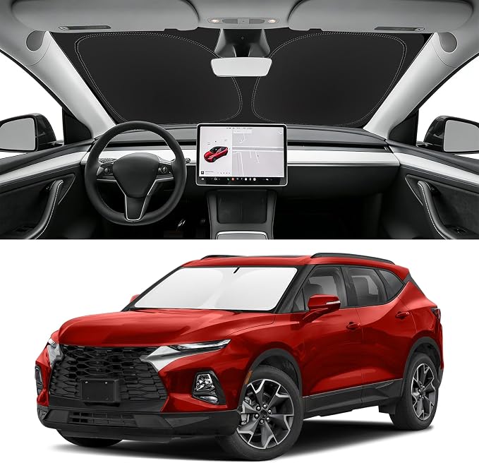 Custom Fit Windshield Sun Shade for Chevy Blazer 2019-2026 | Blocks UV Rays and Sun Heat, Helps Reduce Interior Temperature, Protects Dashboard from Fading, Folds Easily for Storage by SLOGENTO