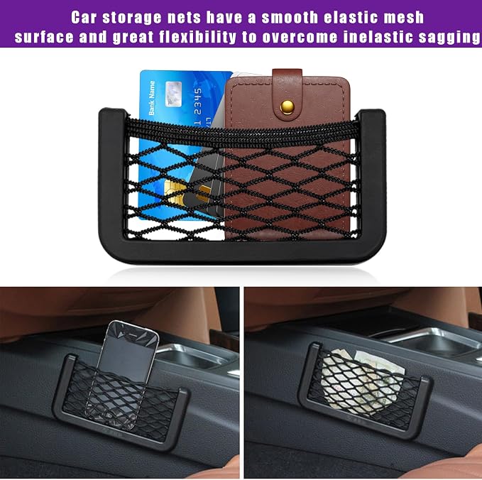 Dickno 6 PCS Car Pocket Phone Net, Universal Seat Side Storage Net Bag with Double Sided Tape, Automotive Frame Storage Net Pocket, Vehicle Interior Organizer for Phone Purse Bag - Image 4