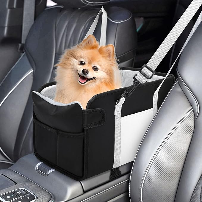Portable Dog Car Seat for Small Dogs, Puppy Car Seat, Black | Booster Seat With Safety Leash & Adjustable Straps Keeps Small Dogs Secure. Removable Washable Cushion. Fits Most Cars. by NECKORY