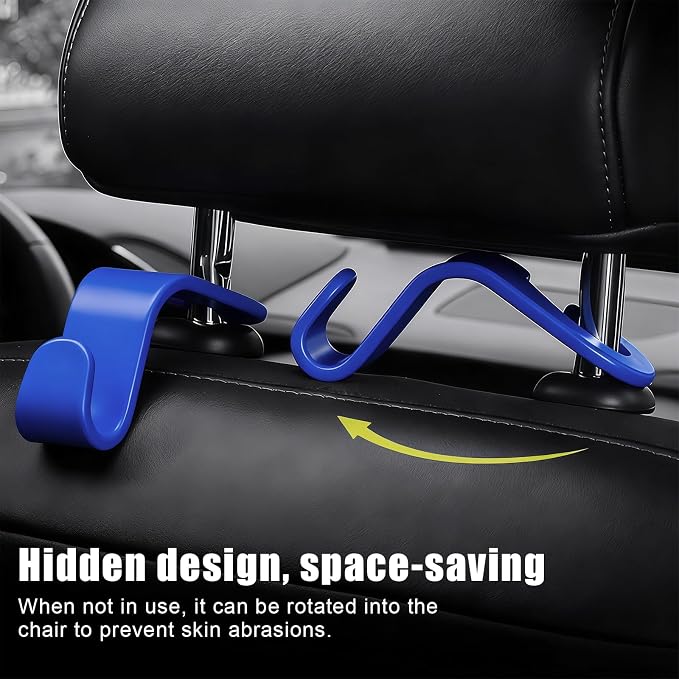 Purse Hook for Car, 4 PCS Car Purse Hook Headrest Hooks, 360° Rotatable Back Seat Storage Organizer, Universal Vehicle Seat Hanger for Purses, Handbags, Grocery Bags, Water Bottles, Blue - Image 5