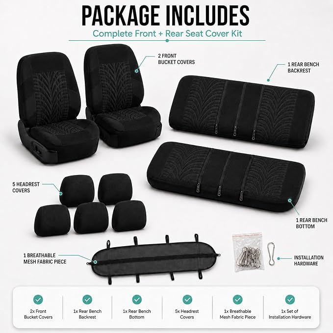 FH Group Full Set Travel Master Car Seat Covers, Airbag and Split Rear Car Seat Cover Universal Fit Interior Accessories for Cars Trucks SUV, Automotive Seat Covers,Black - Image 7