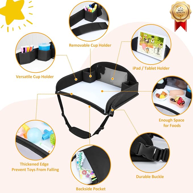 Kids Lap Desk Tray for Road Trip Activities, Portable, 2PCS Black | With 16.7" x 13.4" Smooth Dry Erase Board, Cup holders, Ddjustable Strap & Shoulder Carry Strap - Image 5