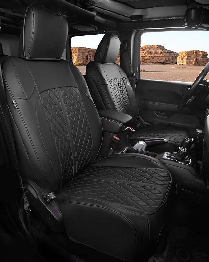 RIDEPOSH for Jeep Wrangler Leather Custom Car Seat Covers Full Set 4 Door | 2018-2026 JL, with Rear Cup Holder, Not for 4XE, Luxury Waterproof Protector, 40/60 Spilt, 5 Seats, Full Coverage, Durable - Image 4
