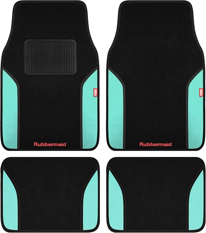Rubbermaid Car Mats, Carpeted Floor Car Mat with Faux Leather & Built-in Heel Pad, Two-Tone Car Rug Floor Mats, Stylish Carpeted Floor Mats for Cars, Trucks & SUVs Mint Color by Unknown