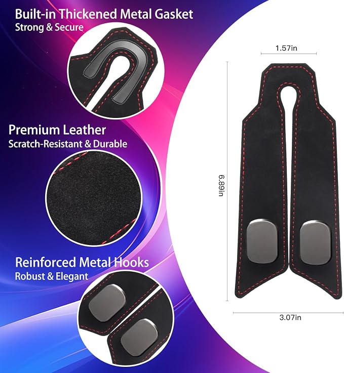 2 Pack Car Headrest Hooks for Purses, Classic Black - Image 7