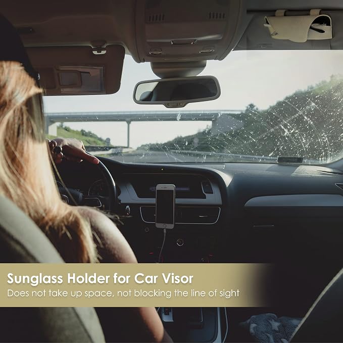 Magnetic Sunglass Holder for Car Visor, Leather Car Glasses Holder | Beige Visor Accessories Eyeglasses Holder Glasses Storage Case - Image 5