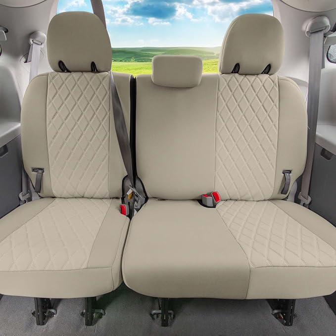 FH Group Custom Fit Car Seat Covers Specifically Made for 2011-2020 Toyota Sienna 7-8 Seater with Ultraflex Neoprene Water Resistant Automotive Seat Covers - 3rd Row Solid Beige - Image 3