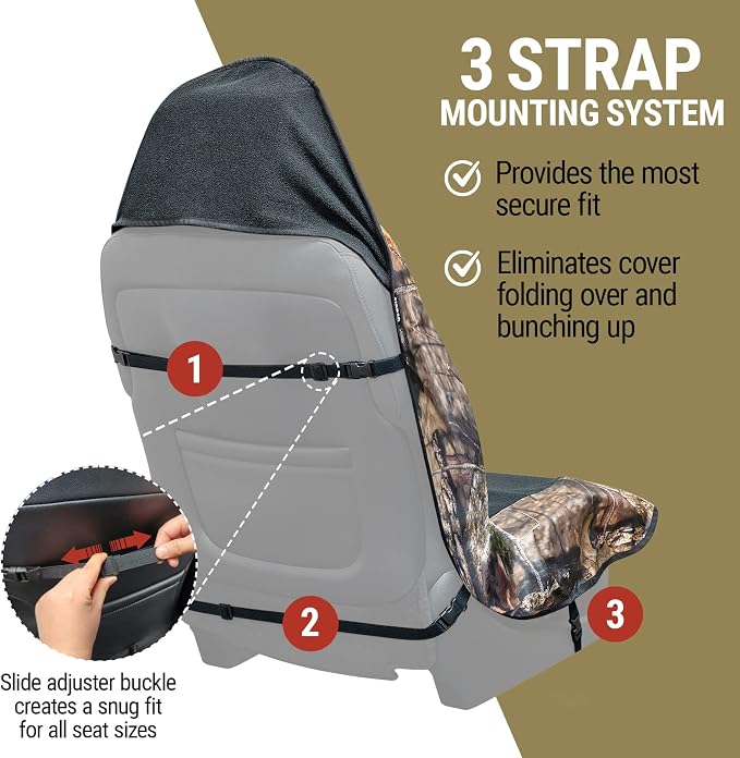 Season Guard Mossy Oak Camo Car Seat Cover Towel Protector; Great for After Gym Workouts, Dogs, Kids, and Outdoor Activities; Universal Fit for Cars SUVs MiniVans Trucks, EZ fit, Non Slip Grip, 1pc - Image 4