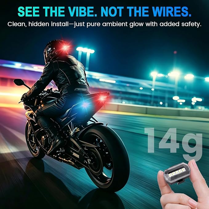 1797 Upgraded 5-LED Wireless Strobe Lights with Remote, RGB Exterior & Interior Ambient Lighting, 8 Colors & 5 Modes, USB-C Rechargeable, 8 PCS Waterproof Mini Lights for Car, Truck, Bike, Motorcycle - Image 3