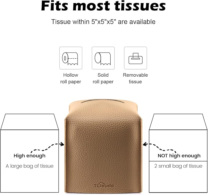 Tissue Box Cover, Tclouda, Modern PU Leather Square Tissue Box Holder for Creative Decorative, Ideal for Bathrooms/Office/Car/Nightstand/Outdoor Tent/Dining Table, 5"X5"X5", Single Claybank - Image 7